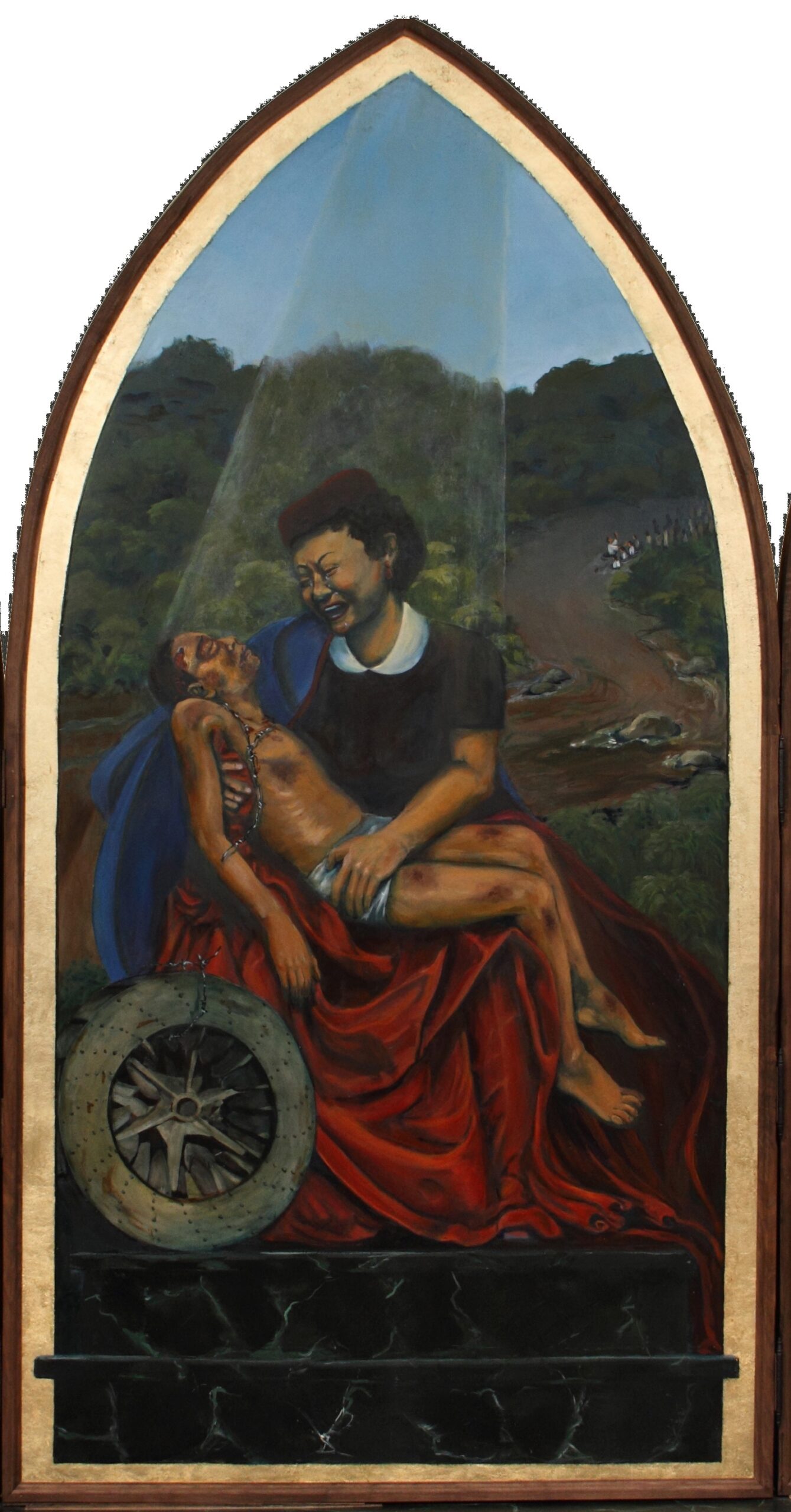 Medieval-style painting with a dramatic scene
