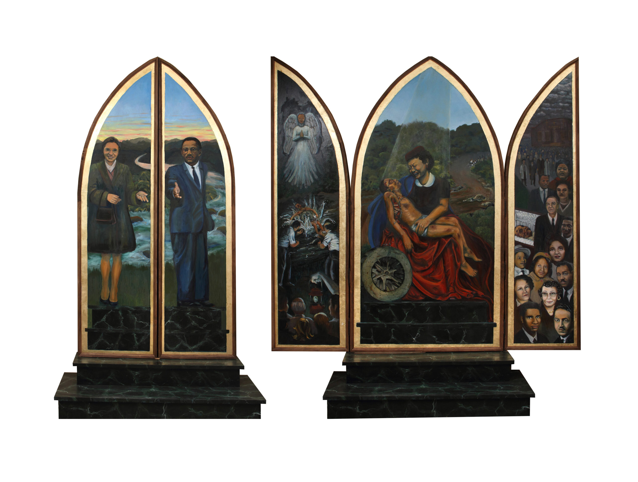 Colorful triptych with historical elements