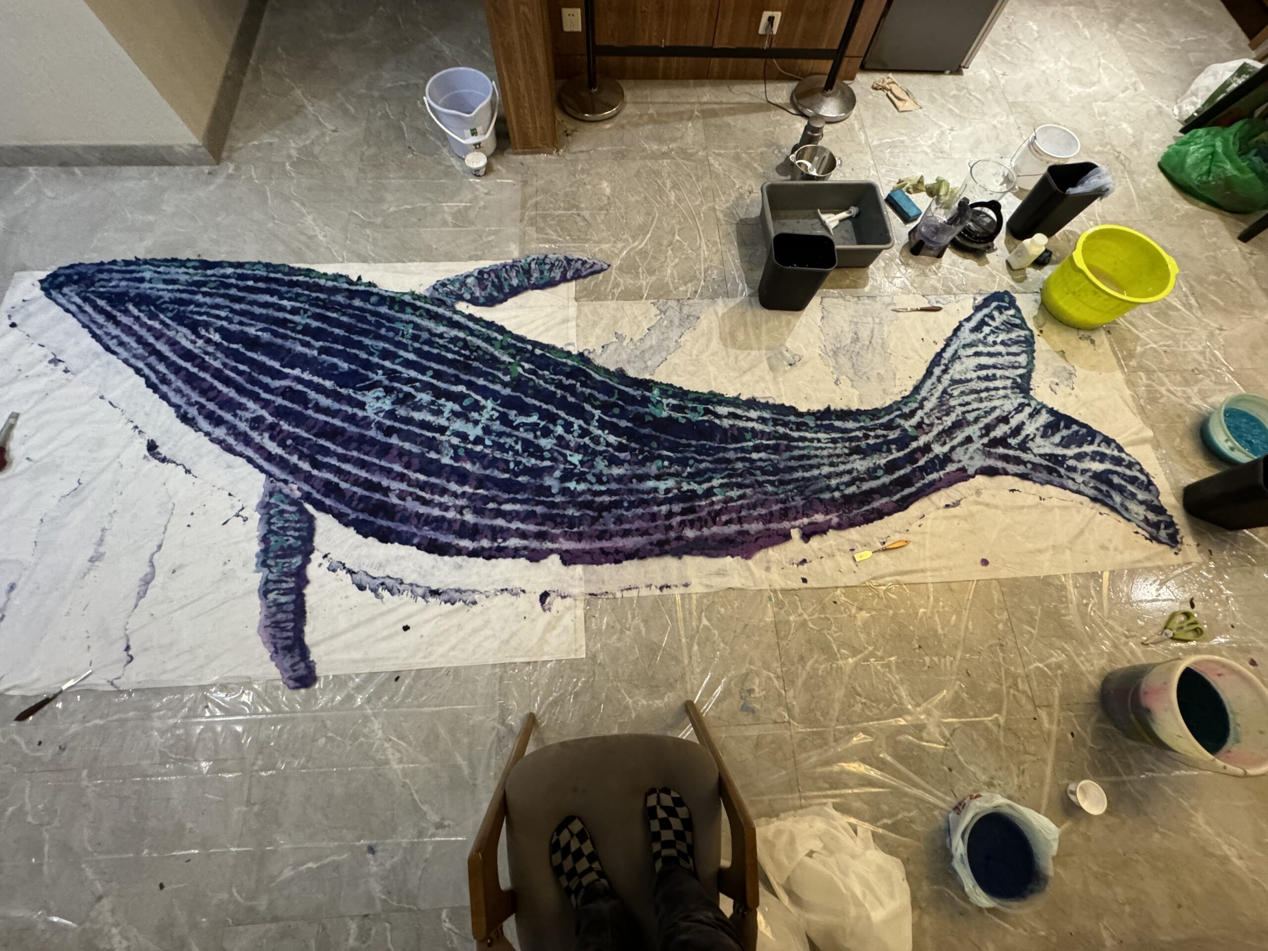 Large whale painting in progress