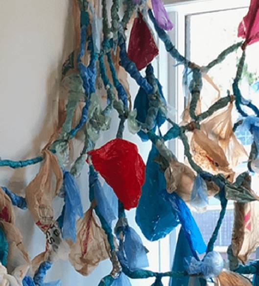 Brightly colored recycled art display